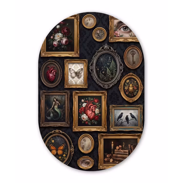 Kunst - Collectie - Vintage - Klassiek - Donker Wandcirkel Ovaal Forex klein -3d