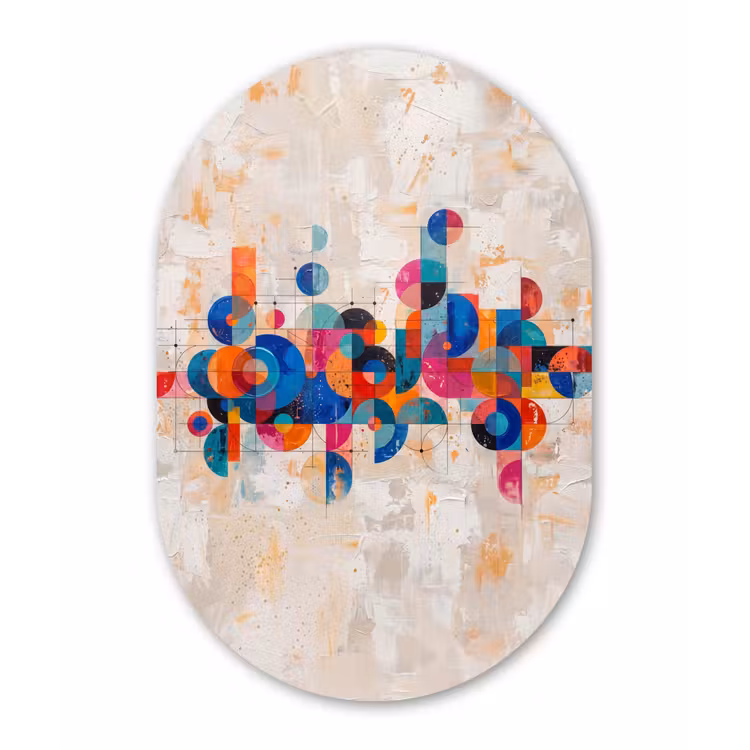 Kunst - Geometrisch - Abstract - Kleurrijk Wandcirkel Ovaal Forex klein -3d