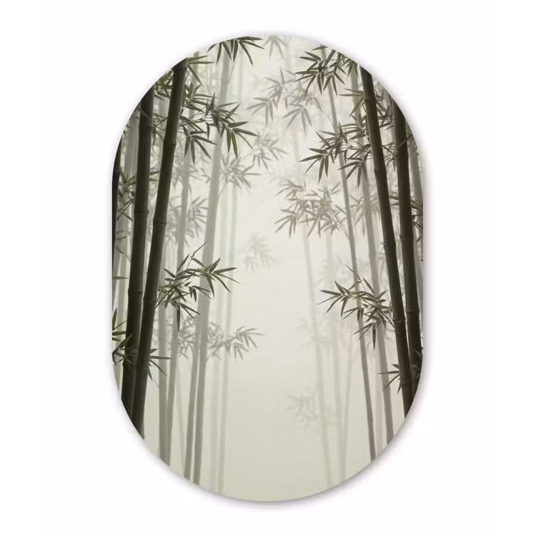 Bamboe - Bos - Mist - Natuur Wandcirkel Ovaal Forex klein -3d