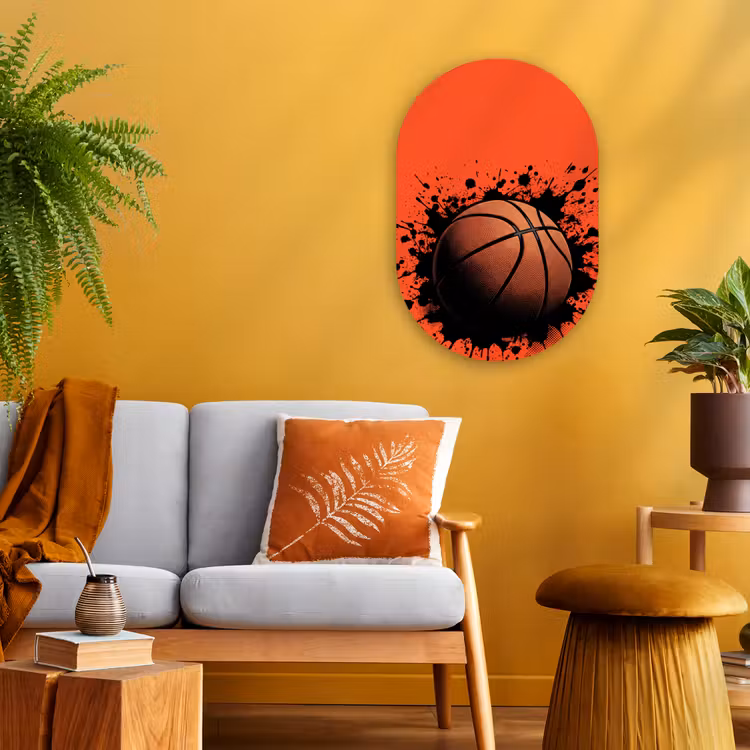 Basketbal - Verf - Sport - Oranje Wandcirkel Ovaal Forex klein -sfeer4