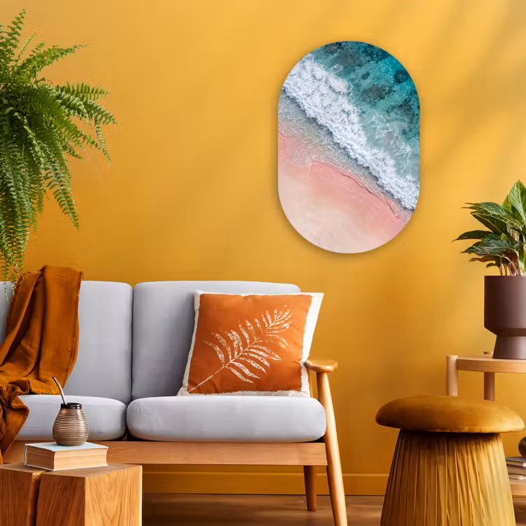 Strand - Oceaan - Golven - Roze Zand - Natuur Wandcirkel Ovaal Forex klein -sfeer4