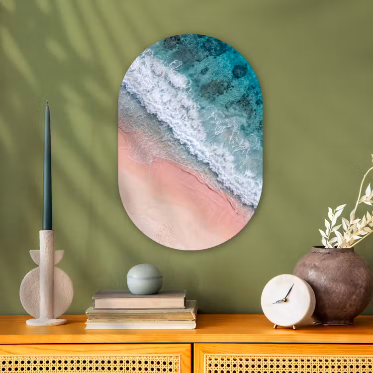 Strand - Oceaan - Golven - Roze Zand - Natuur Wandcirkel Ovaal Forex klein -sfeer2