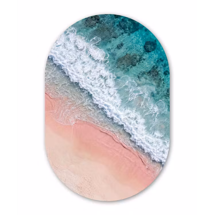 Strand - Oceaan - Golven - Roze Zand - Natuur Wandcirkel Ovaal Forex klein -3d