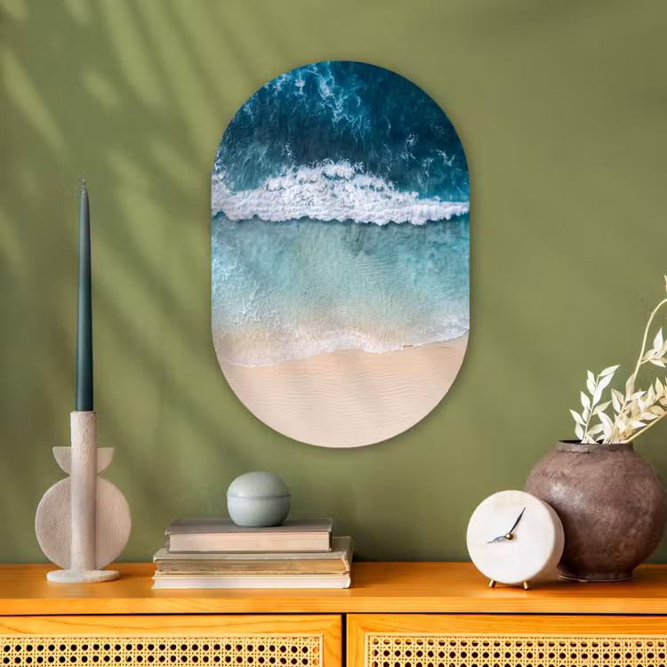 Strand - Zee - Golven - Natuur - Blauw Wandcirkel Ovaal Forex klein -sfeer2