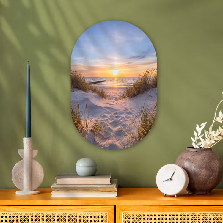 Strand - Zonsondergang - Natuur - Landschap Wandcirkel Ovaal Forex klein -sfeer2