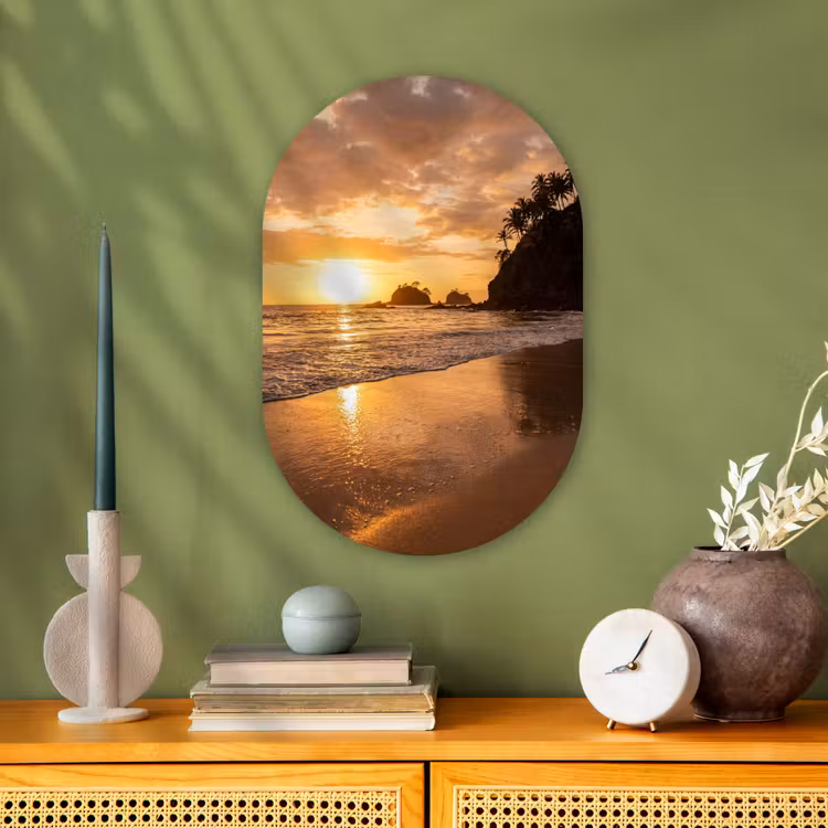 Strand - Zonsondergang - Natuur - Tropisch - Oranje Wandcirkel Ovaal Forex klein -sfeer2