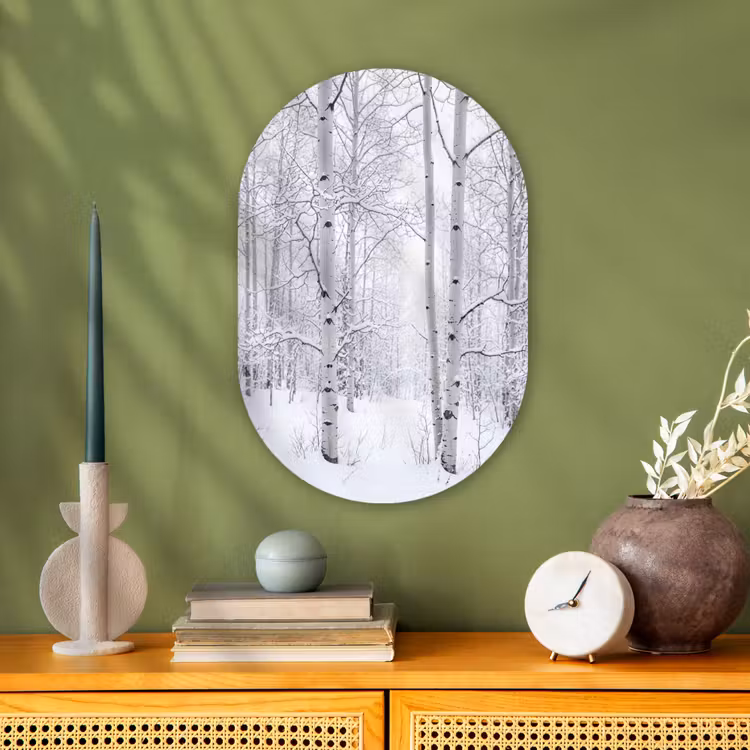 Berkenbomen - Sneeuw - Winter - Bos - Wit Wandcirkel Ovaal Forex klein -sfeer2