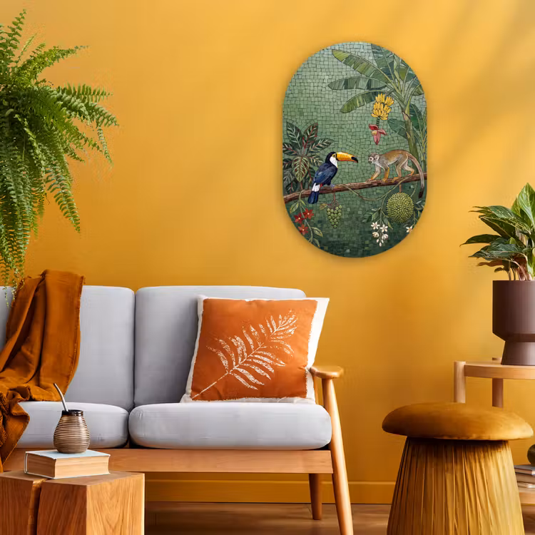 Vogel - Dier - Jungle - Mozaïek - Natuur Wandcirkel Ovaal Forex klein -sfeer4