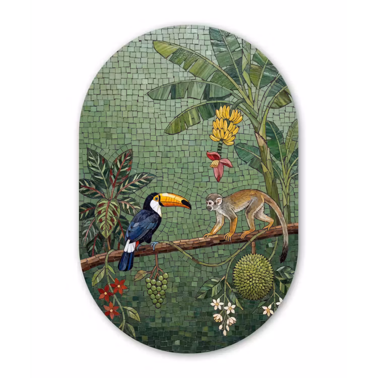 Vogel - Dier - Jungle - Mozaïek - Natuur Wandcirkel Ovaal Forex klein -3d