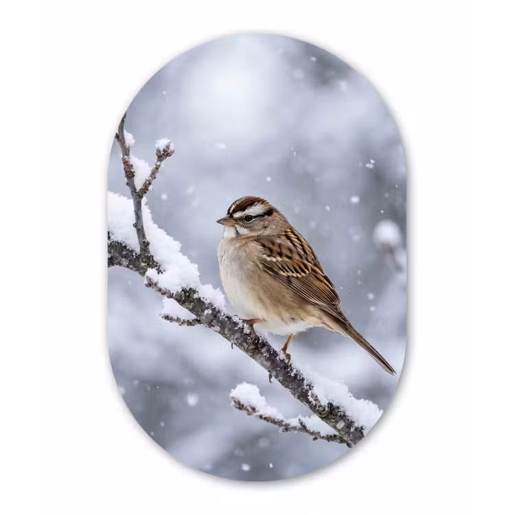 Vogel - Tak - Sneeuw - Winter Wandcirkel Ovaal Forex klein -3d