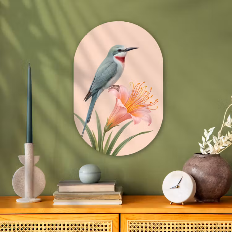 Vogel - Bloem - Natuur - Roze Wandcirkel Ovaal Forex klein -sfeer2