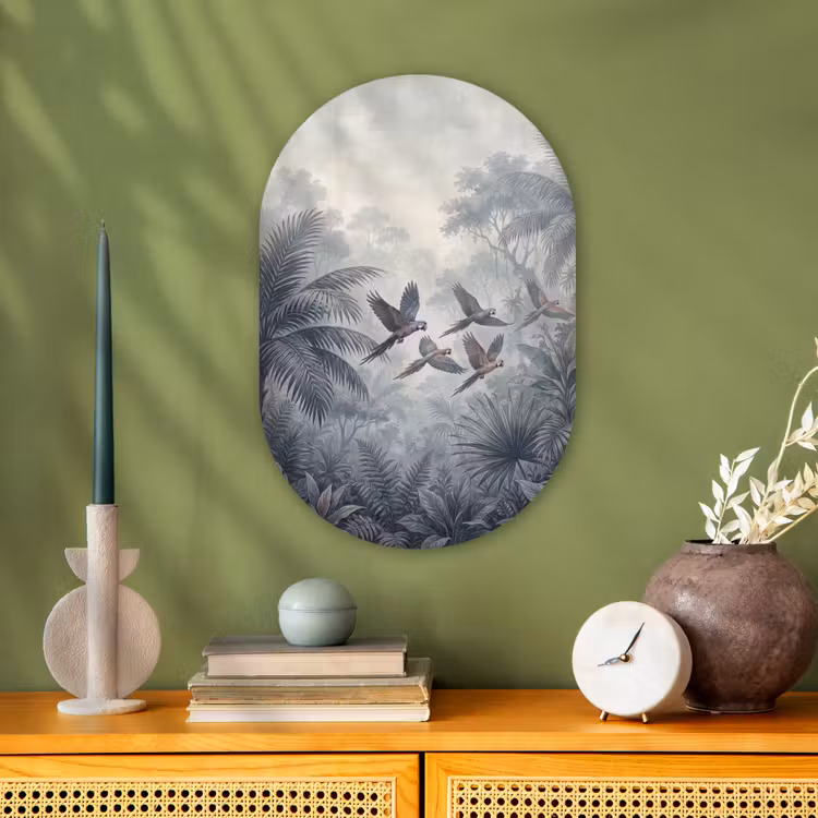 Vogel - Vliegend - Jungle - Vintage - Dieren Wandcirkel Ovaal Forex klein -sfeer2