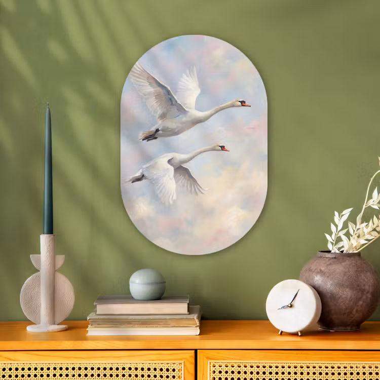 Vogel - Vliegend - Lucht - Modern - Pastel Wandcirkel Ovaal Forex klein -sfeer2