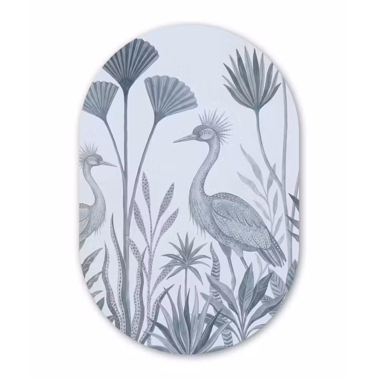 Vogel - Tropisch - Illustratie - Blauwgrijs - Natuur Wandcirkel Ovaal Forex klein -3d