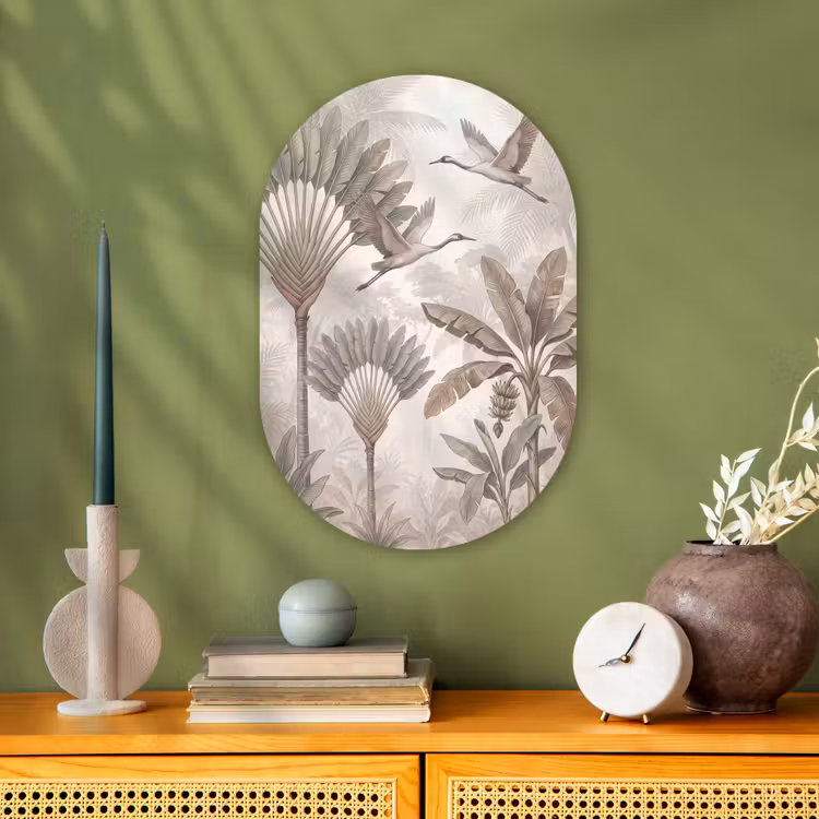 Vogel - Tropisch - Jungle - Natuur - Beige Wandcirkel Ovaal Forex klein -sfeer2
