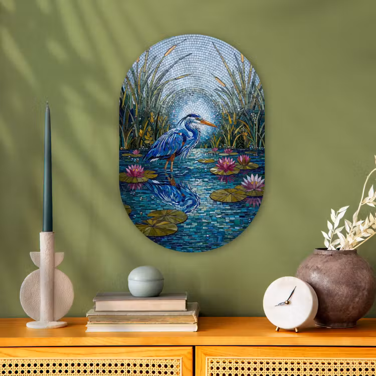 Vogel - Water - Natuur - Abstract - Blauw Wandcirkel Ovaal Forex klein -sfeer2