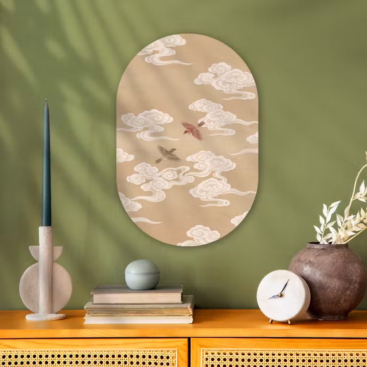 Vogels - Vliegen - Beige Wandcirkel Ovaal Forex klein -sfeer2