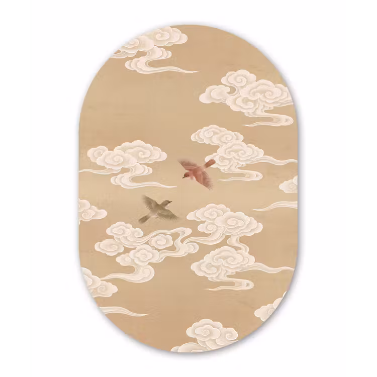 Vogels - Vliegen - Beige Wandcirkel Ovaal Forex klein -3d