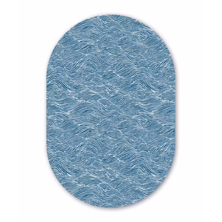 Blauw - Wit - Golven - Getekend - Textuur Wandcirkel Ovaal Forex klein 630 -3d