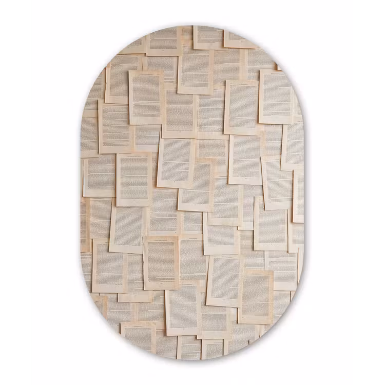 Boekpagina - Collage - Literatuur - Vintage - Beige Wandcirkel Ovaal Forex klein -3d