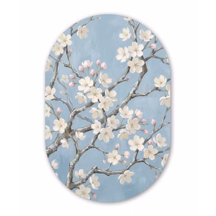 Takken - Kersenbloesem - Blauw Wandcirkel Ovaal Forex klein -3d