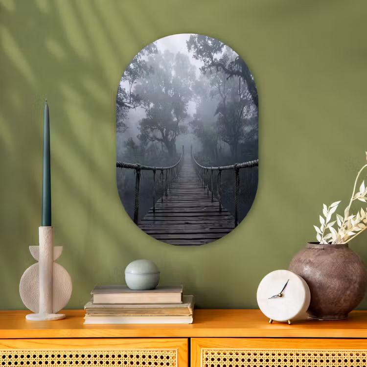 Brug - Jungle - Mist - Natuur Wandcirkel Ovaal Forex klein -sfeer2