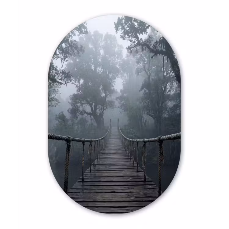 Brug - Jungle - Mist - Natuur Wandcirkel Ovaal Forex klein -3d