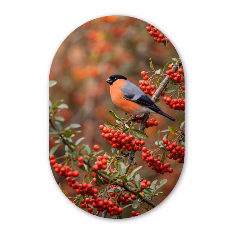 Goudvink - Bessen - Herfst - Natuur - Kleurrijk Wandcirkel Ovaal Forex klein -3d