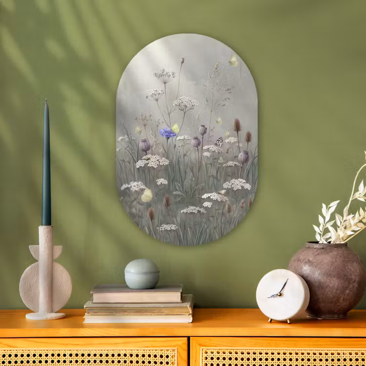 Vlinders - Wildbloemen - Illustratie - Kleurrijk Wandcirkel Ovaal Forex klein -sfeer2