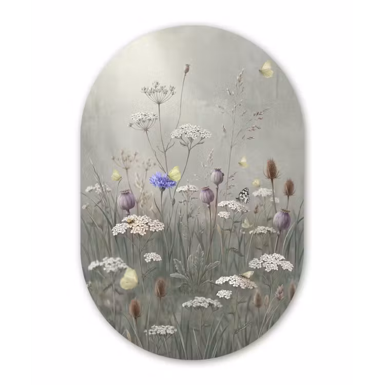 Vlinders - Wildbloemen - Illustratie - Kleurrijk Wandcirkel Ovaal Forex klein -3d