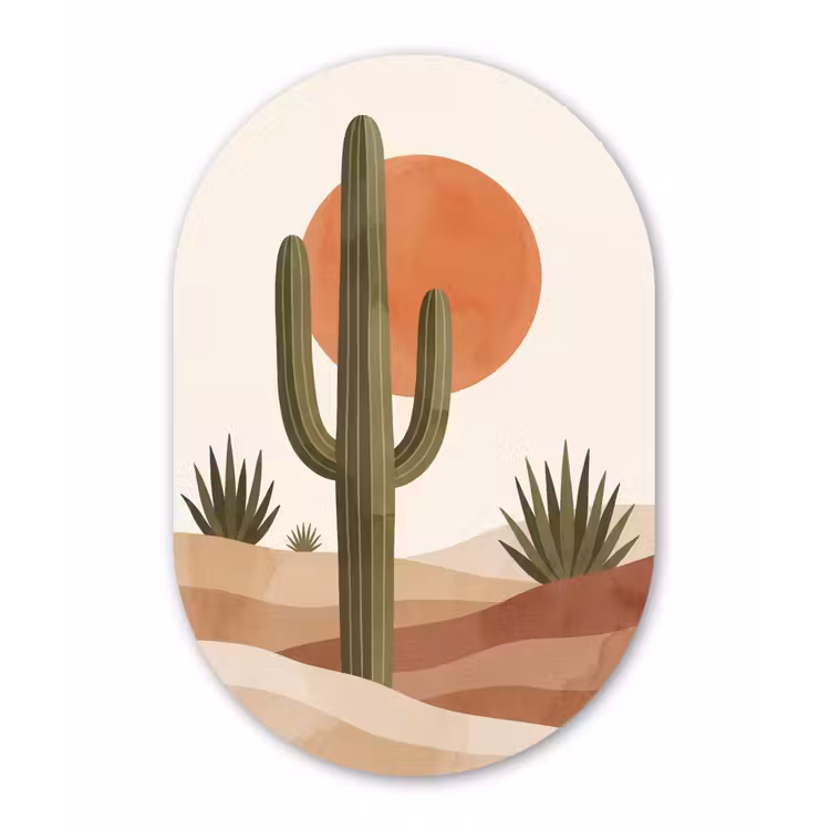 Cactus - Duinen - Modern - Landschap - Groen Wandcirkel Ovaal Forex klein -3d