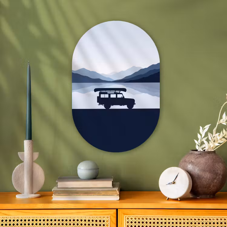 Auto - Meer - Bergen - Blauw Wandcirkel Ovaal Forex klein -sfeer2