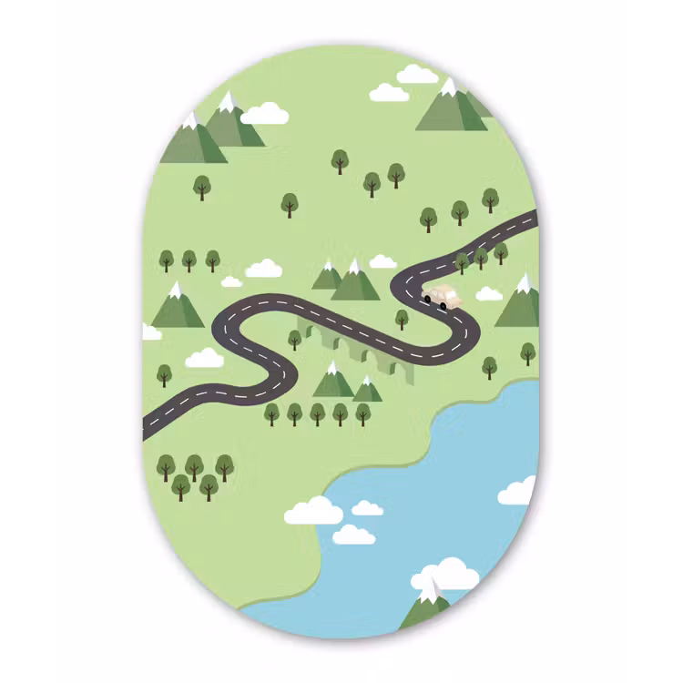 Auto - Bergweg - Natuur - Illustratie Wandcirkel Ovaal Forex klein -3d