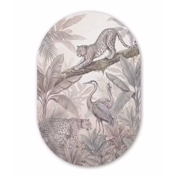 Kat - Vogel - Jungle - Illustratie - Dieren Wandcirkel Ovaal Forex klein -3d