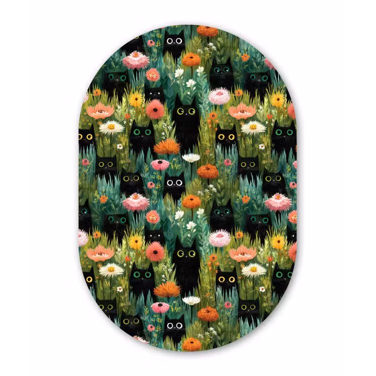 Katten - Bloemen - Kleurrijk Wandcirkel Ovaal Forex klein 630 -3d