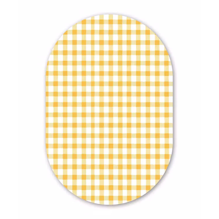 Ruit - Gingham - Klassiek - Geel en Wit Wandcirkel Ovaal Forex klein 630 -3d