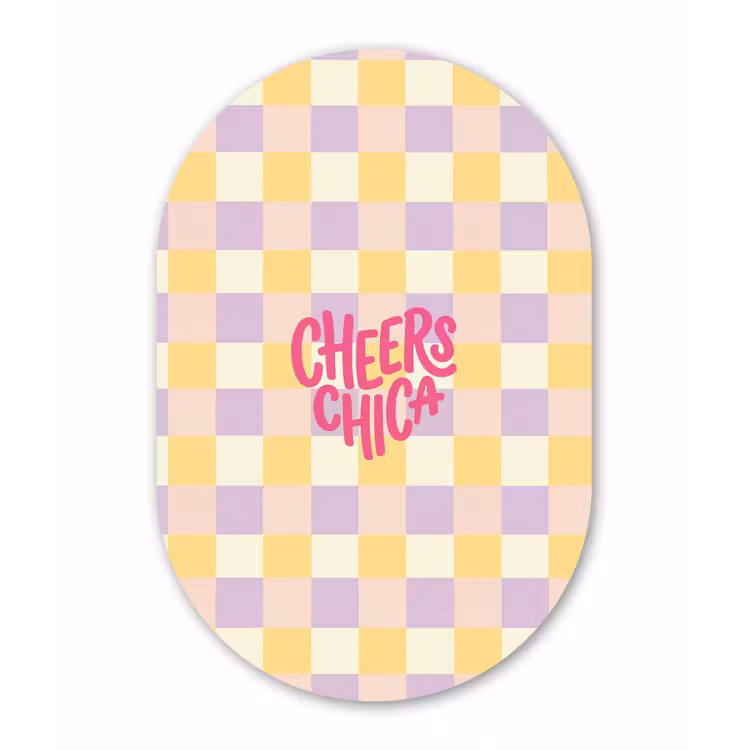 Cheers Chica - Ruitjes - Lila - Geel Wandcirkel Ovaal Forex klein -3d