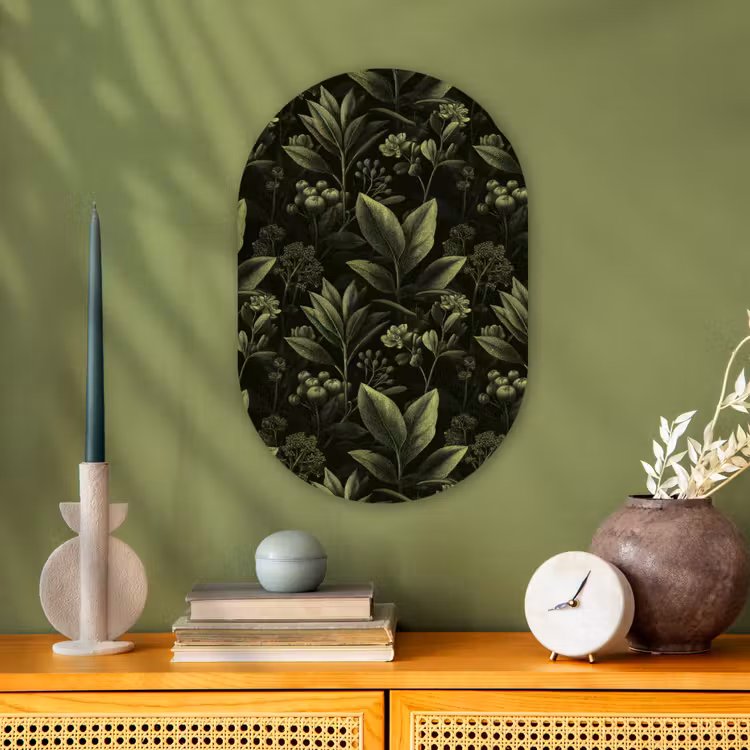Klassiek - Donker - Botanisch - Planten Wandcirkel Ovaal Forex klein 630 -sfeer2