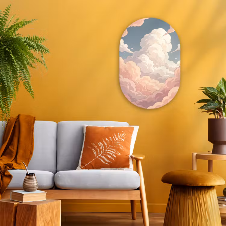 Wolken - Lucht - Natuur - Pastel - Roze Wandcirkel Ovaal Forex klein -sfeer4