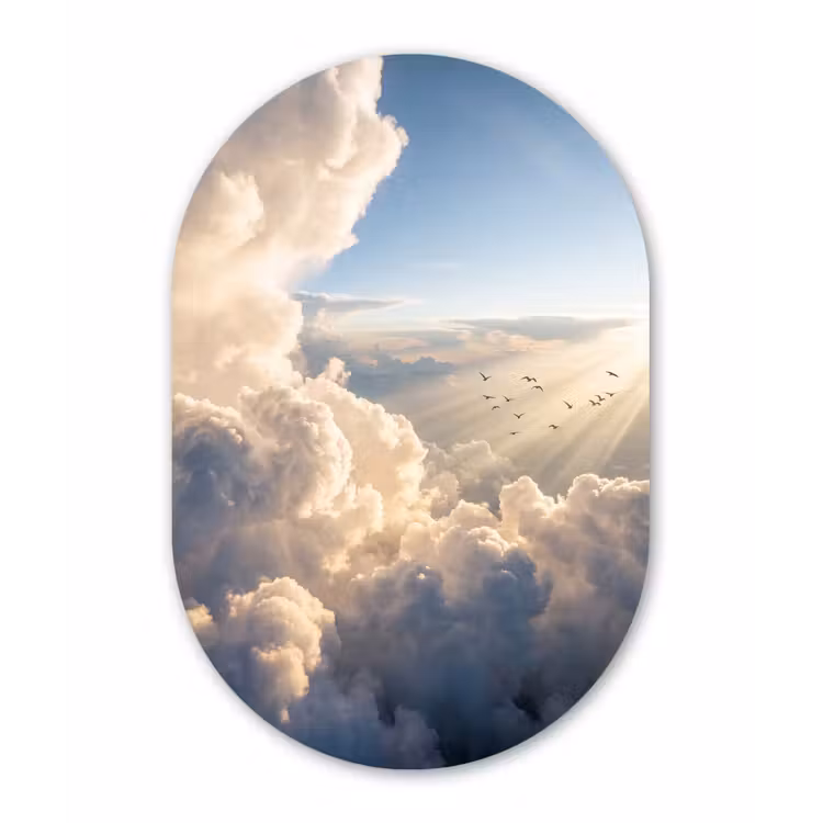 Wolken - Zonnestralen - Natuur - Wit Wandcirkel Ovaal Forex klein -3d