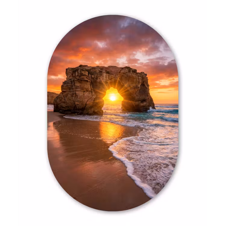 Kust - Rots - Zonsondergang - Zee - Natuur Wandcirkel Ovaal Forex klein -3d