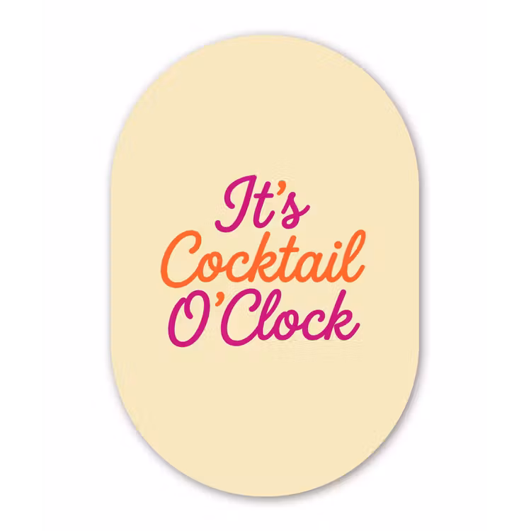 Cocktail O'Clock - Geel - Retro Wandcirkel Ovaal Forex klein -3d