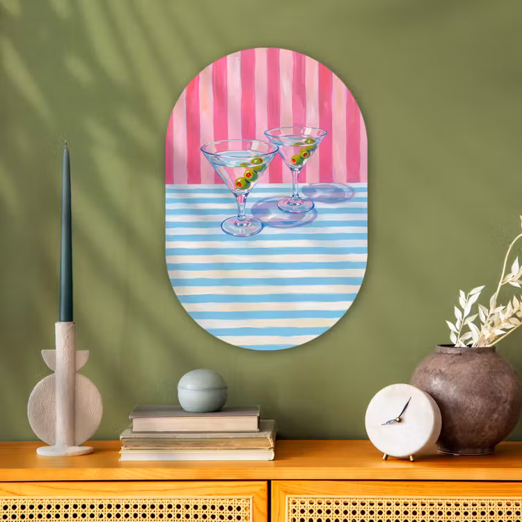 Cocktail - Olijven - Kunst - Modern - Roze Wandcirkel Ovaal Forex klein -sfeer2