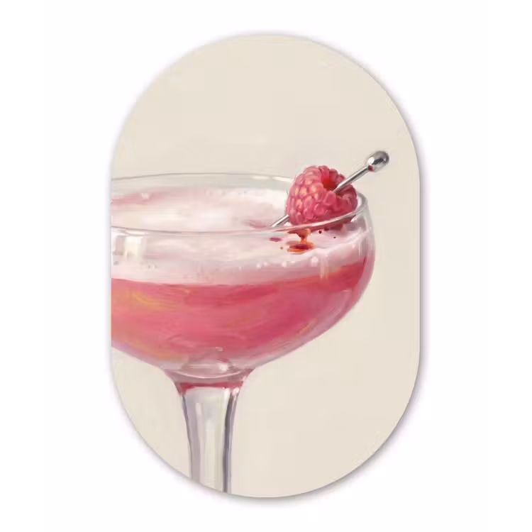 Cocktail - Framboos - Drank - Modern - Roze Wandcirkel Ovaal Forex klein -3d