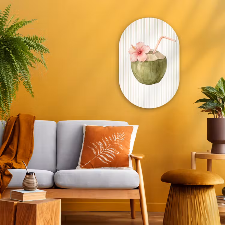 Kokosnoot - Drank - Tropisch - Illustratie - Zomer Wandcirkel Ovaal Forex klein -sfeer4
