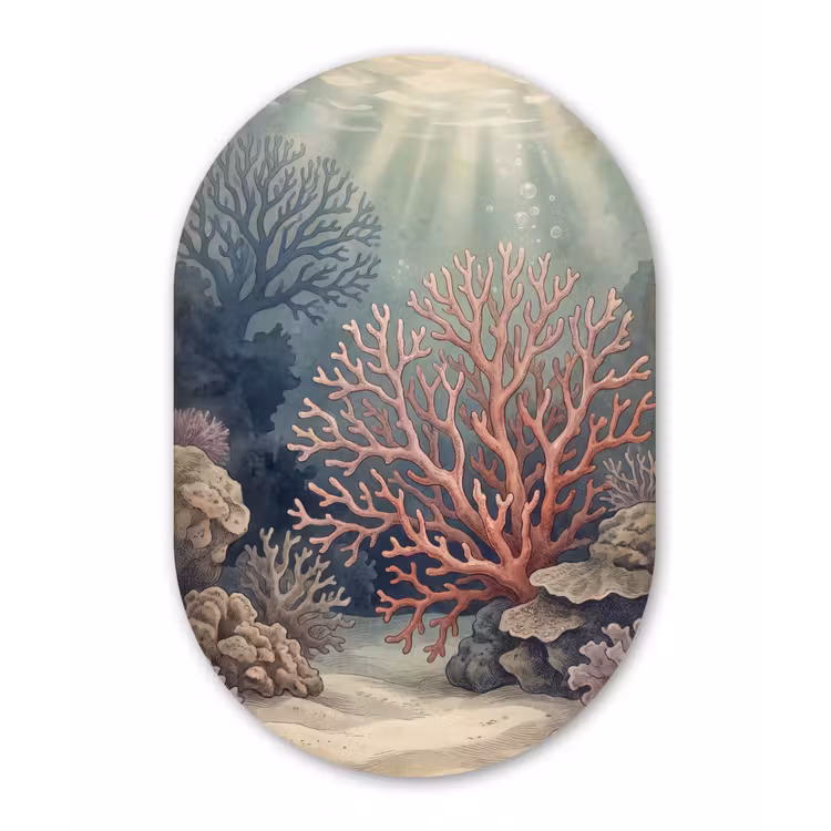 Koraal - Onderwater - Natuur - Roze Wandcirkel Ovaal Forex klein -3d