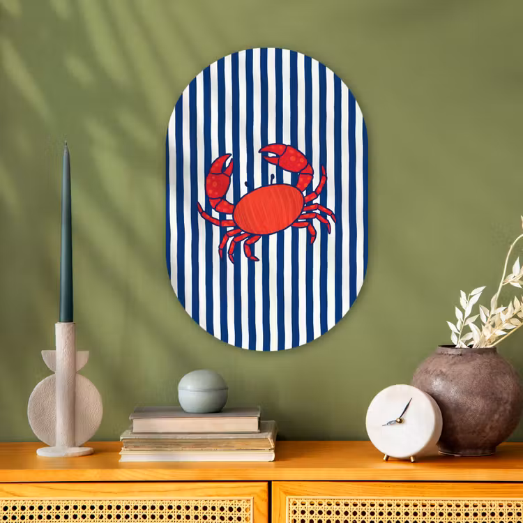 Krab - Strepen - Zeeleven - Illustratie - Rood Wandcirkel Ovaal Forex klein -sfeer2
