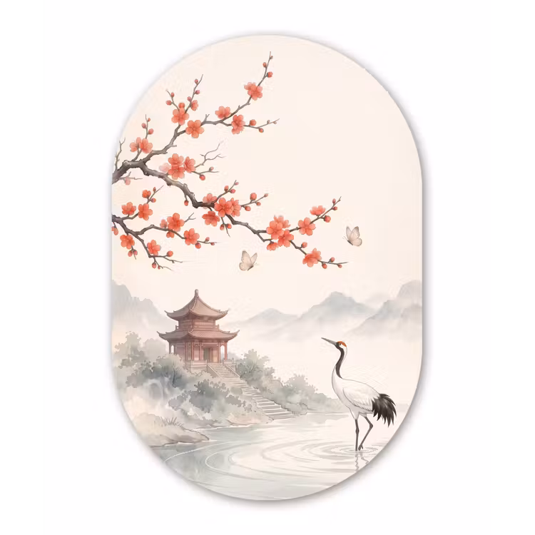 Kraanvogel - Azië - Klassiek Wandcirkel Ovaal Forex klein -3d
