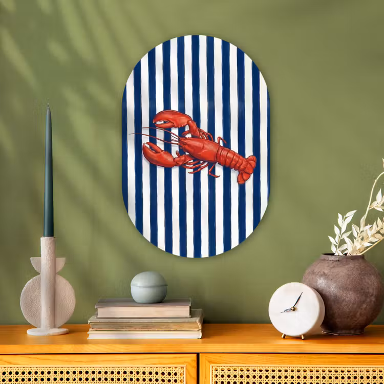 Schaaldier - Kreeft - Marine - Illustratie - Rood Wandcirkel Ovaal Forex klein -sfeer2