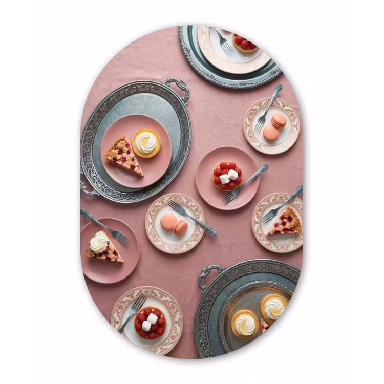 Dessert - Taart - Gebak - Zoet - Roze Wandcirkel Ovaal Forex klein -3d